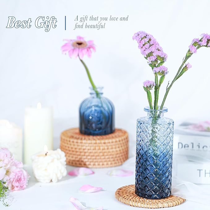 Navy Blue Glass Bud Vases Set of 12, Mini Flower Vase - Image 5