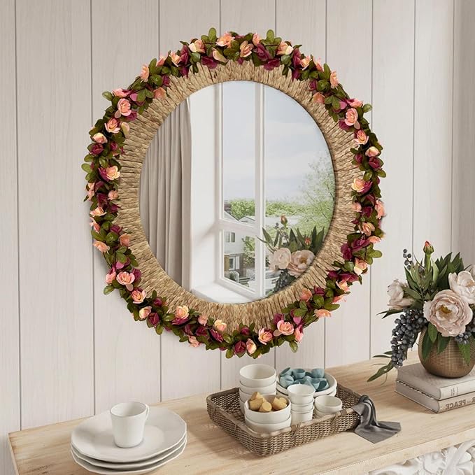 16Pcs 126Ft Dark Pink&Yellow Rose Garland, Fake Rose Hanging Flowers, - Image 5