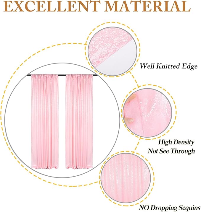 ShinyBeauty Baby Pink Curtains 2FTx8FT 4 Panels Sequin Backdrop Photo Backdrops - Image 3