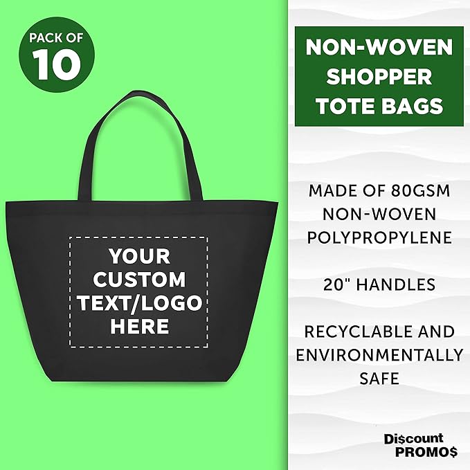 DISCOUNT PROMOS Custom Southern Style Grocery Tote Bags Set of 10 - Image 3