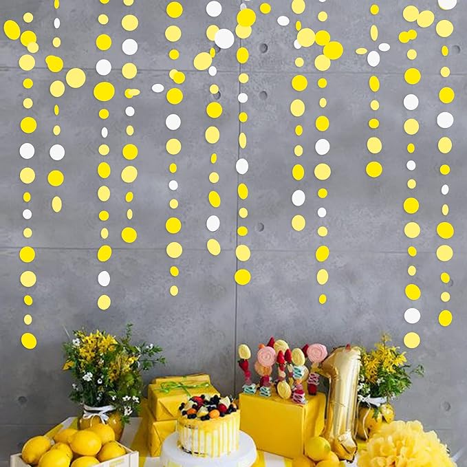 46 Ft Yellow White Circle Dots Garland Gradient Yellow Polka Dot Hanging Paper - Image 3