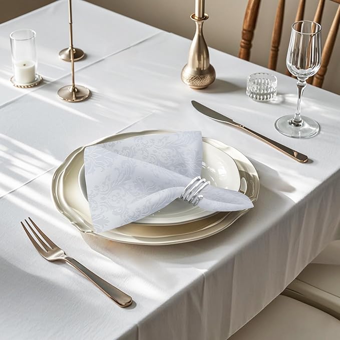 White Jacquard Square Napkin, Damask Wrinkle Resistant Soft Polyester Napkins - Image 3