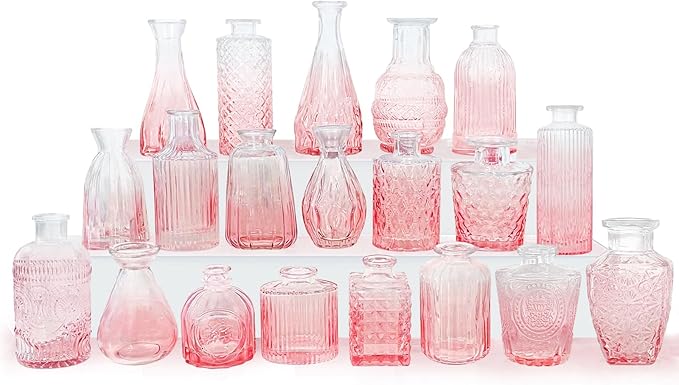 Pink Glass Bud Vases Set of 20 by QLOFEI