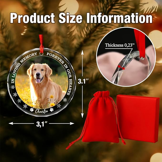 Personalized Dog Memorial Glass Ornaments, Pet Sympathy Gifts, Pet Remembrance - Image 2