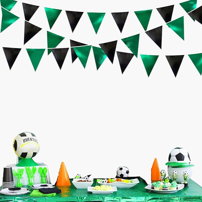 Black Green Party Decorations Metallic Fabric Triangle Pennant Banner Flag - Image 7