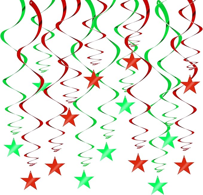 BEISHIDA Red Green Star Hanging Swirl Decorations, Birthday Hanging Party by Beishida