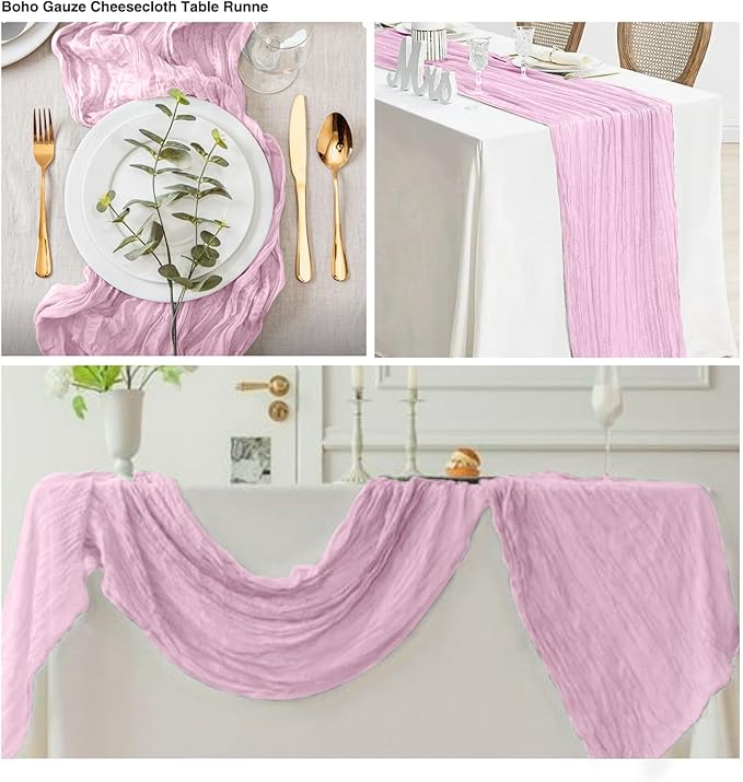 6 Pack Pink Cheesecloth Table Runner 20x120 Inch Boho Wrinkled Sheer Romantic - Image 4