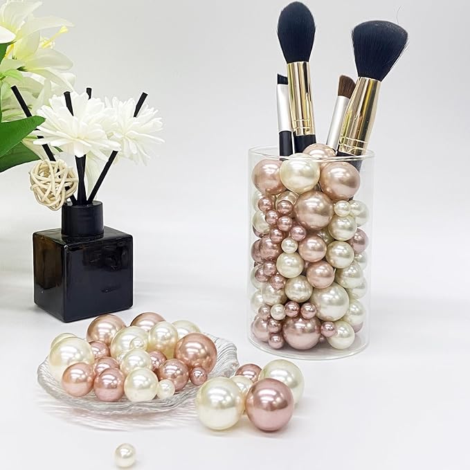 150Pcs Cream&Rose Gold Polished No Hole Faux Pearl Beads - Image 3
