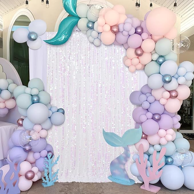 Large Payette Sequin Backdrop 2 Panels 4ftx8ft Iridescent White Glitter Fabric - Image 2