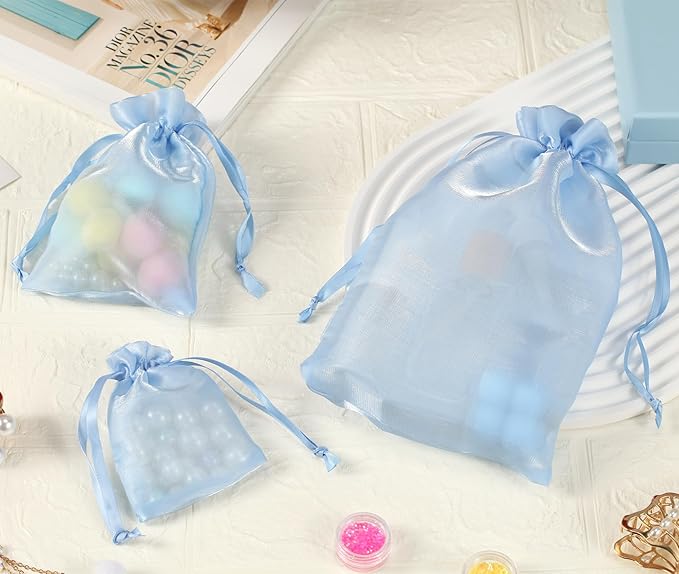 QIANF 20 Pcs Blue Small Organza Bags 6X9 inch - Image 9