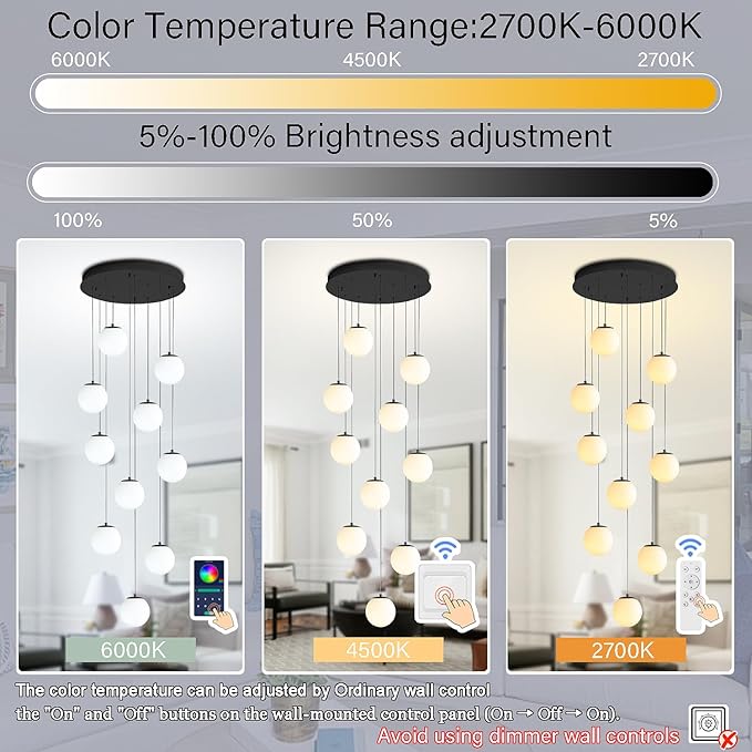 H118 Large Chandeliers for High Ceilings, 12-Lights Mid Century Globe - Image 3