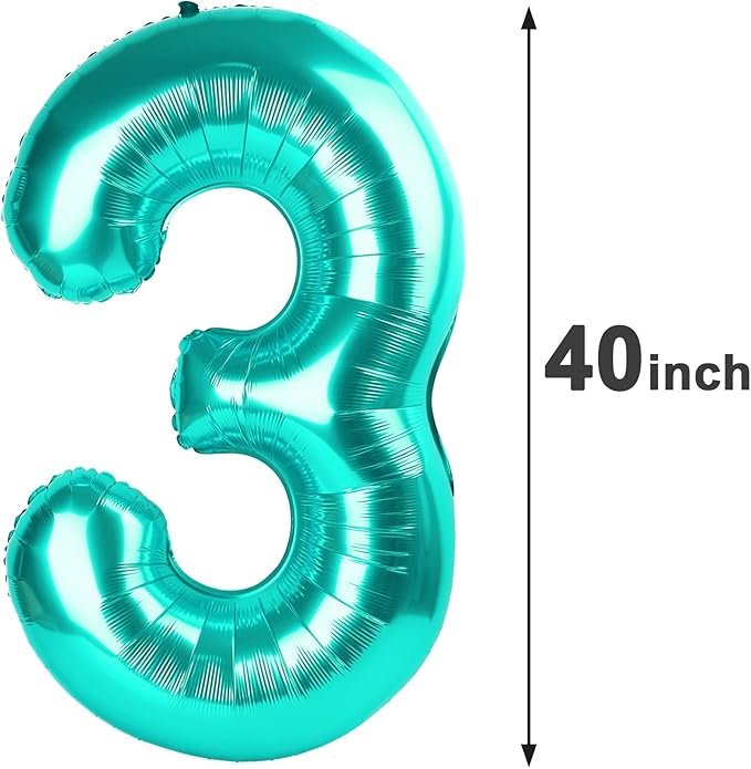 40 Inch Teal Blue 3 Large Number Balloon, 3 13 23 30 33 36 Teal Blue Birthday - Image 3