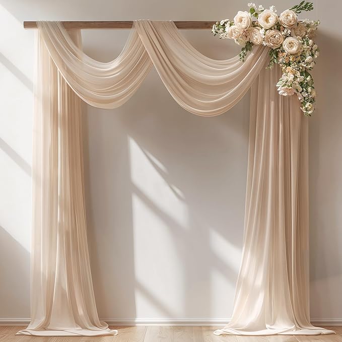 30" x 20Ft Wedding Arch Draping Fabric, 1 Panel Dark Champagne Sheer Curtain by PartyTalk