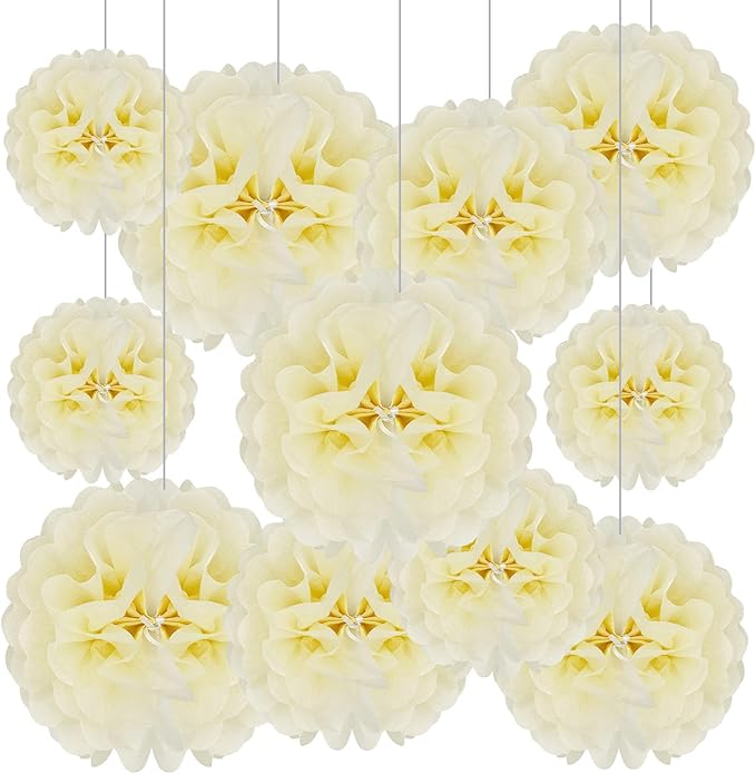 Tissue Paper Pom Poms, Ivory Tissue Paper Flowers, Hanging Flower Balls by Tisspoms