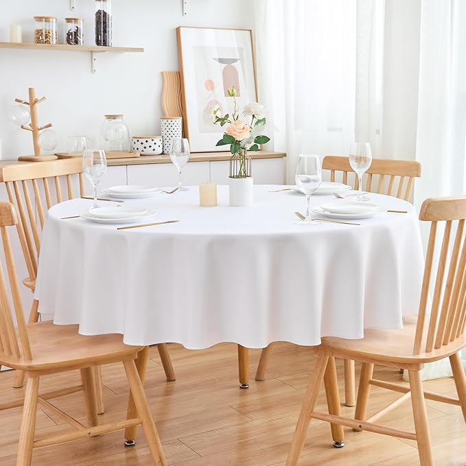 2 Pack Round Table Cloth 60 Inch White Tablecloth Washable Polyester Solid - Image 9