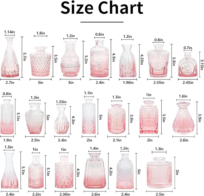 Pink Glass Bud Vases Set of 20 - Image 7