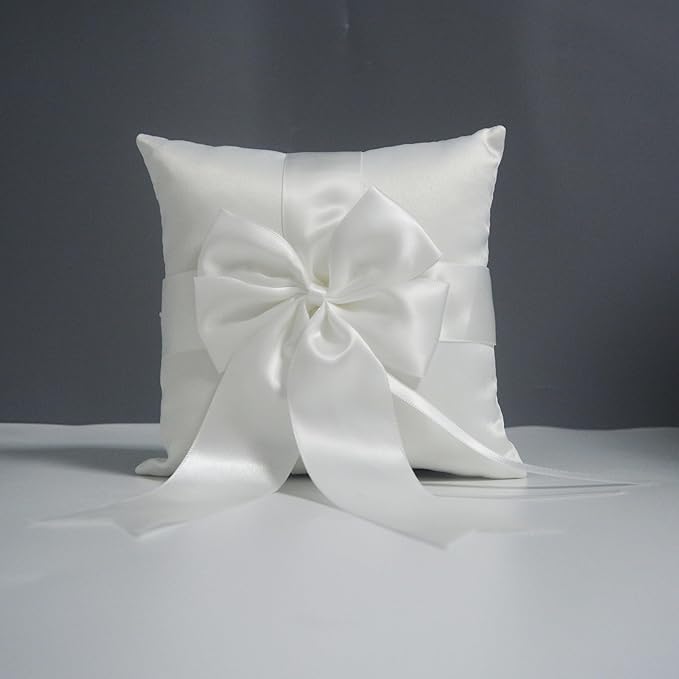 Ivory Ring Bearer Pillow, Satin Finish Bowknot Ring Pillow by NEUTREHK