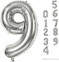 40'' Silver Number 9 Balloons for Women Men, Giant Self Inflating Foil Number by Lingqiang