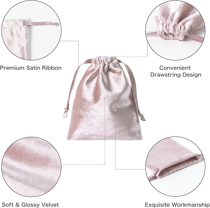 QIANF 12pcs Rose Pink Velvet Drawstring Bags 4x6 inches Glossy Small Velvet - Image 4