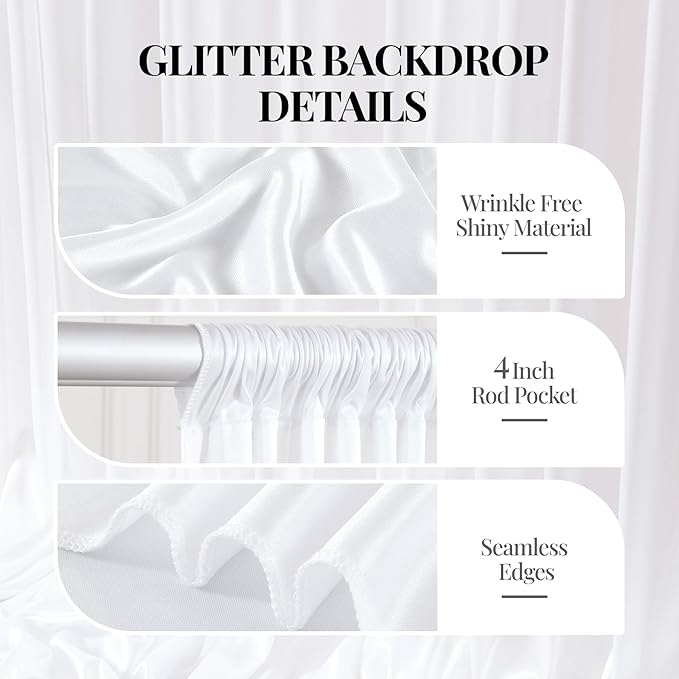 10x10 ft White Glitter Backdrop Curtain - Image 2
