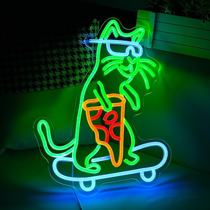 Skateboard Cat Neon Sign LED Cool Glasses Cat Neon Light - Image 5