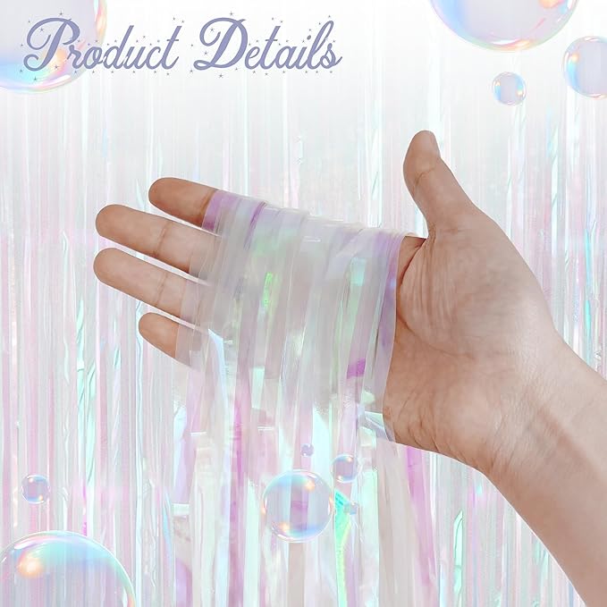 2 Pack White Iridescent Streamers Backdrop, 3.3x6.6ft Foil Fringe Curtains - Image 4