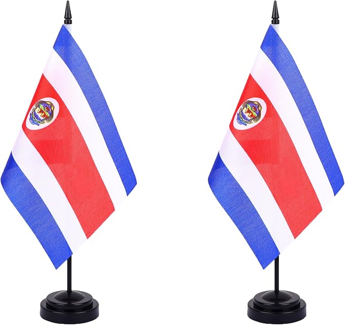 Costa Rica Desk Flag 12" Solid Pole Deluxe Set Costa Rican Flags Banner Mini by Unknown