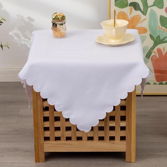 Small Square White Tablecloth 24 x 24 Inch Polyester Fabric Washable Table - Image 2