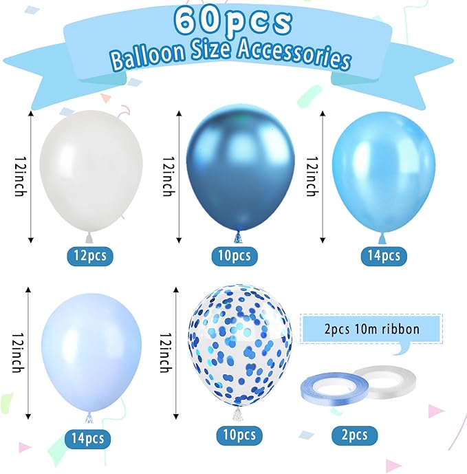 Paready Blue Balloons Set, Baby Blue Confetti Party Balloon - Image 3