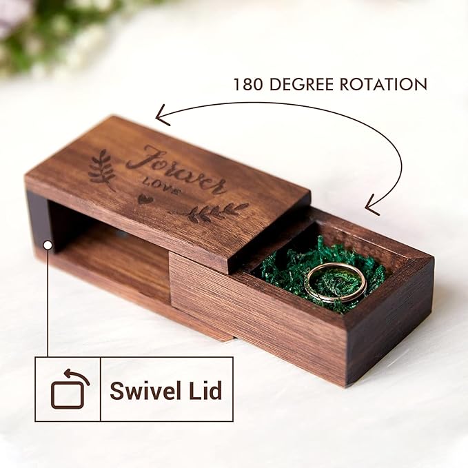 AW BRIDAL Ring Bearer Box Wedding Ring Box Walnut Wood Ring Organizer - Image 3