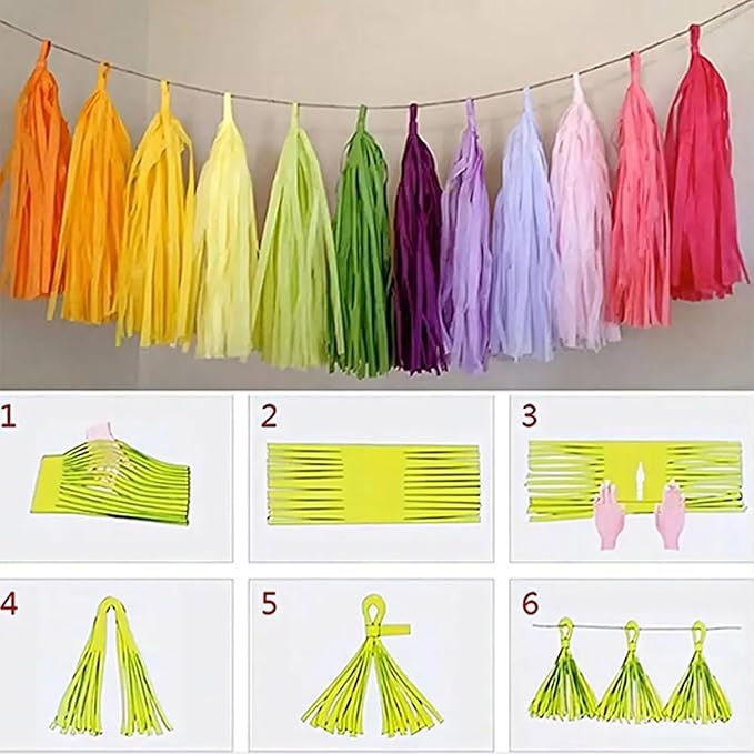 Shiny Tassel Garland Tissue Paper Tassel Banner, Tassels Party Decorations - Image 2
