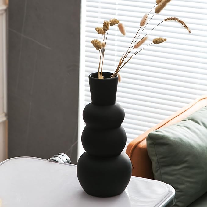 Black Vase, Modern Ceramic Vase, Minimalist Home Fresh Flowers, Dried Flowers - Image 3