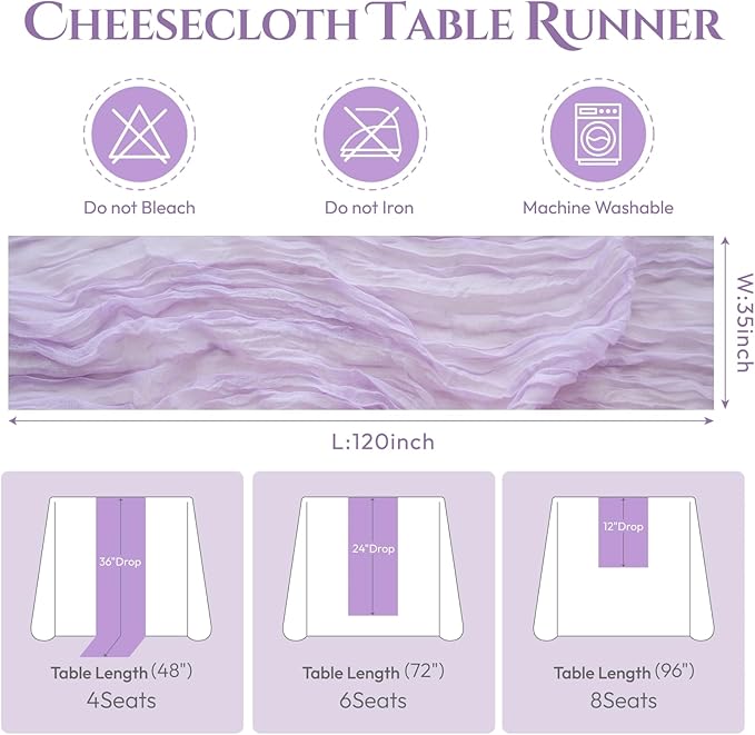 Sioloc 5 Pack Lilac Purple Lavender Cheesecloth Table Runner Fall Autumn Decor - Image 6
