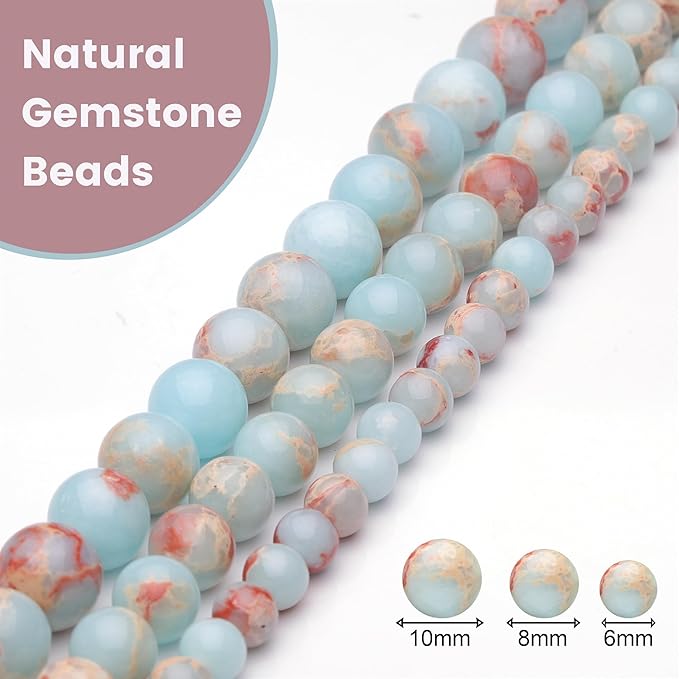 10mm Natural Stone Beads for Jewelry Making, Sky Blue Jasper Polished Smooth - Image 4
