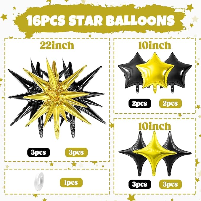 Black Gold Star Balloon - Image 2
