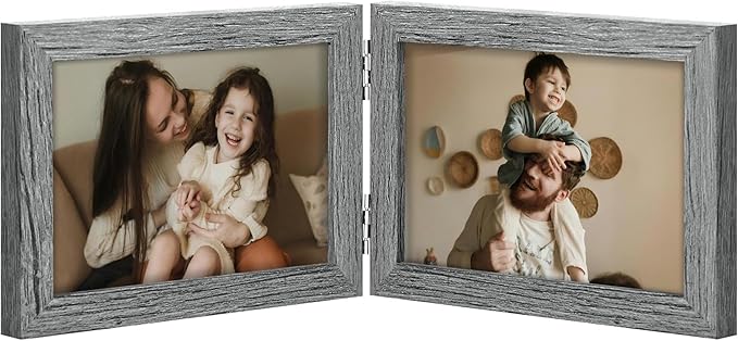 decorUhome Double 6x4 Picture Frame Horizontal, Engineered Wood Bifold Photo by decorUhome