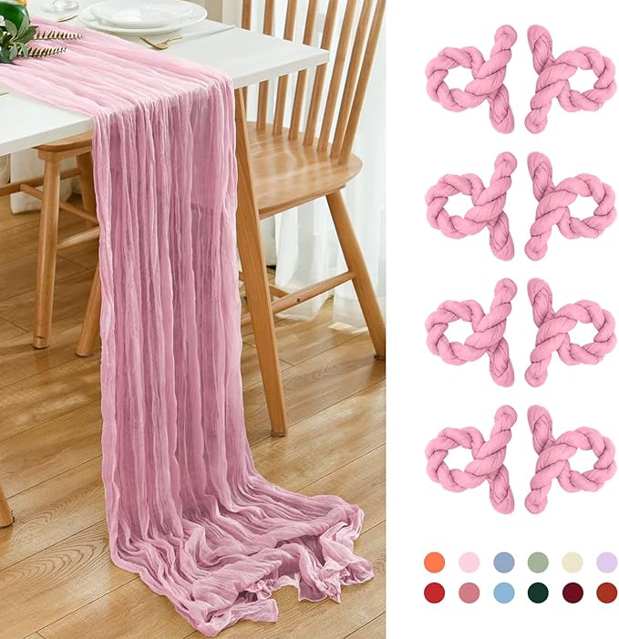 8 Pack 10Ft Table Runner 35x120 inch Pink Boho Gauze Table Cheese Cloth Long by Dspoot