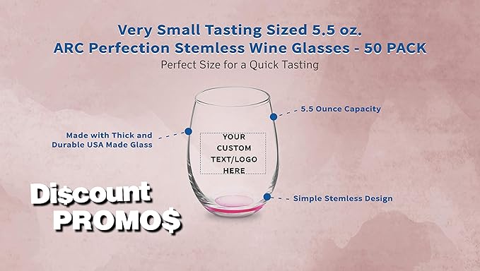 Custom Stemless Wine Glasses by ARC 5.5 oz. Set of 50, Personalized Bulk Pack - Image 3