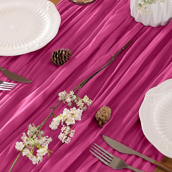 Fuschia Table Runner Cheesecloth Table Runner 10FT Farmhouse Table Runners 120 - Image 2
