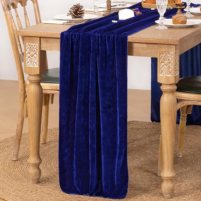 MLMC Royal Blue Velvet Table Runner 10ft Glossy Luxury Velvet Fall Table Runner - Image 2