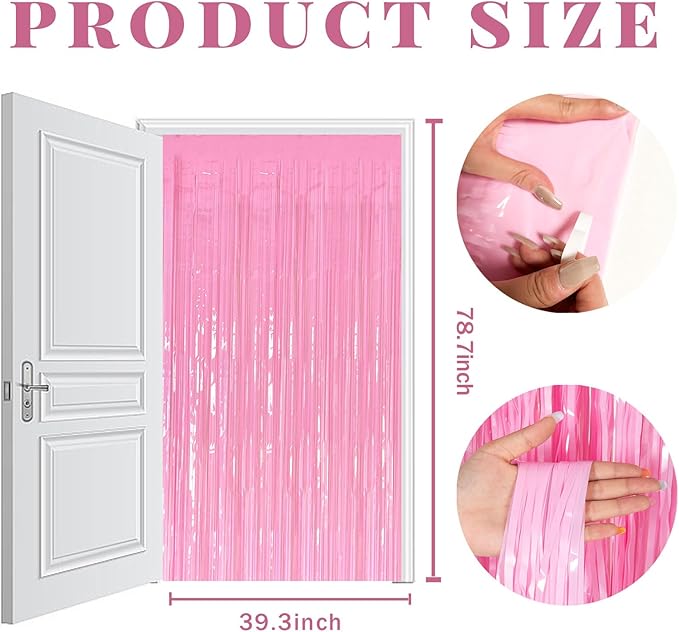 20 Pack Party Backdrop Decorations Pink Tinsel Curtain Party Backdrop Foil - Image 7