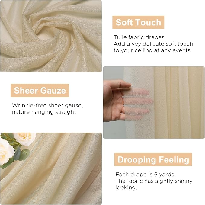 Wokceer Champagne Wedding Arch Draping Fabric Backdrop 3 Panels 28.7" X 20FT - Image 2