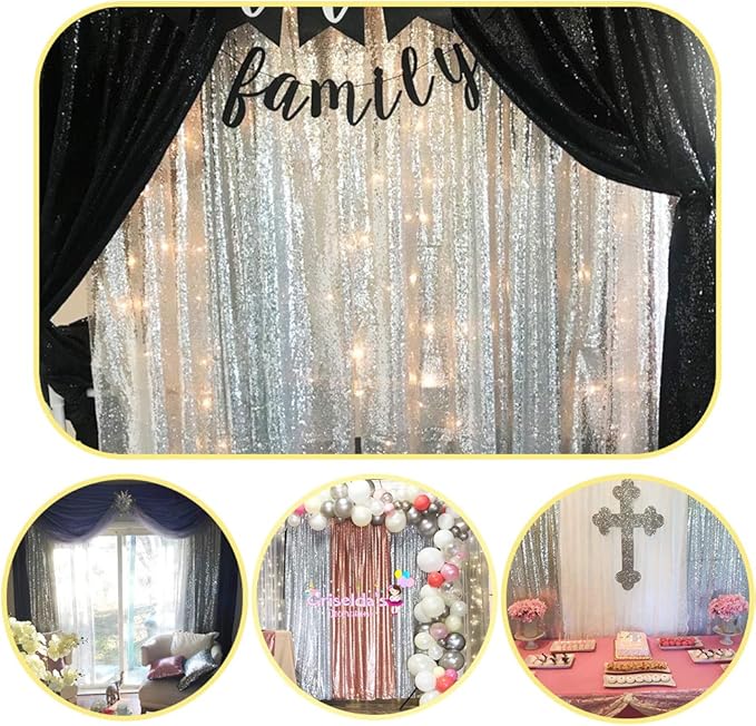 SquarePie Sequin Curtain 2FT x 8FT Silver 2pcs Backdrop Background - Image 6
