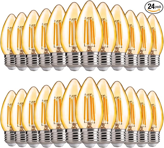 FLSNT 40W Equivalent LED Chandelier Light Bulbs, Dimmable Amber LED B11 E26 by FLSNT