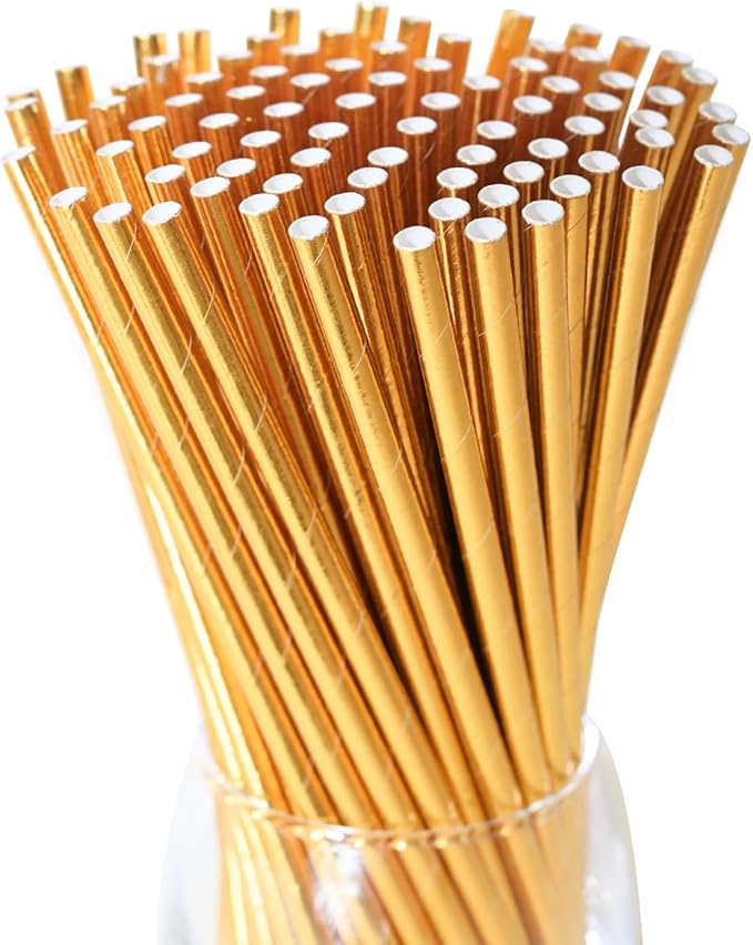 Gold Paper Straws, Disposable Drinking Straws by GLUJASBIO
