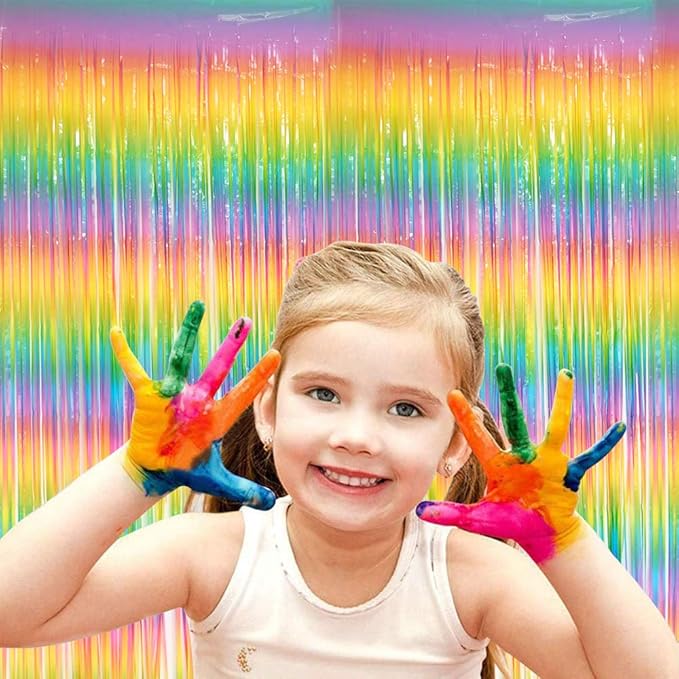 BEISHIDA 2 Pack Light Rainbow Foil Fringe Curtain Assorted Colorful Tinsel - Image 3