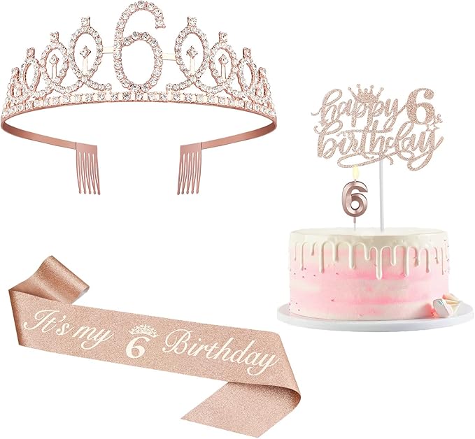6th Birthday Decorations for Girl Including Sash, Numeral Candle and Cake Topper by JueslyBirthdayParty