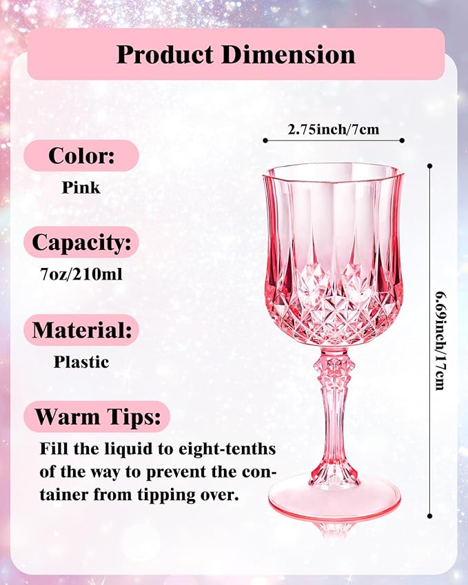 Ciaell 24PCS Pink Plastic Wine Glasses - 7 Oz Plastic Goblets - Image 6