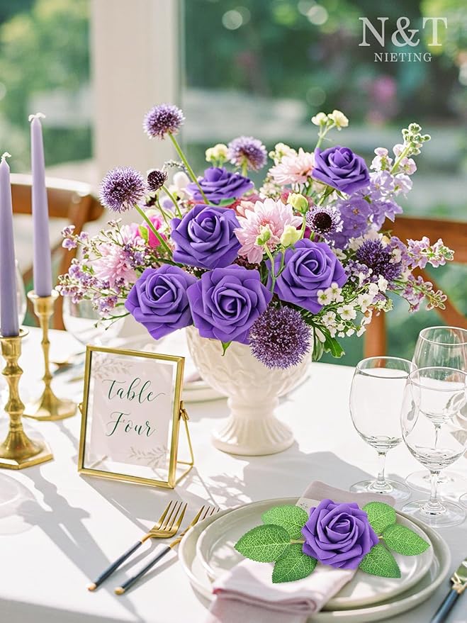 N&T NIETING Artificial Flowers Purple Roses - Image 2