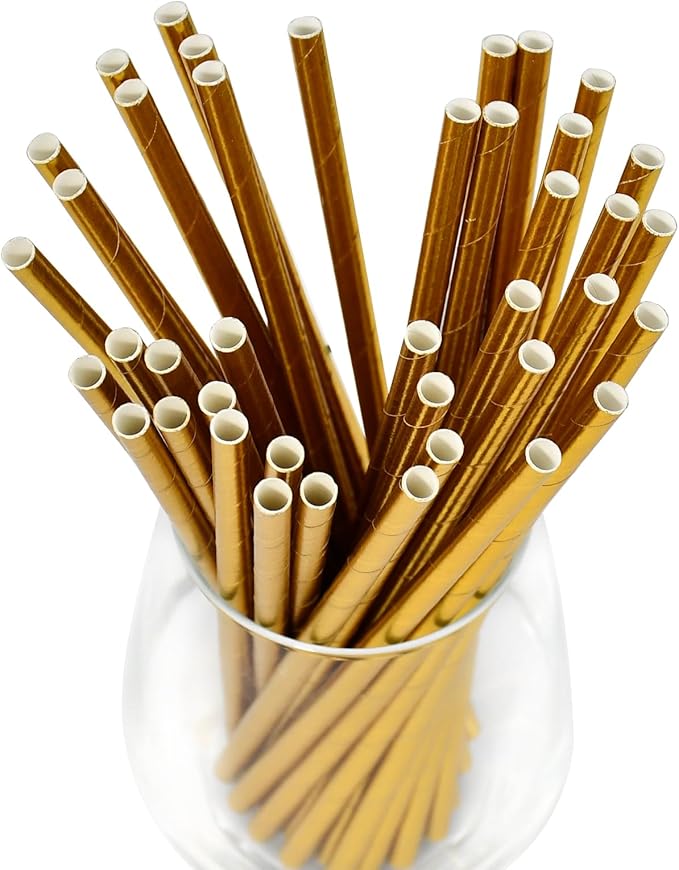 7.75 inch Compostable Gold Paper Straws 100 Counts - Image 2